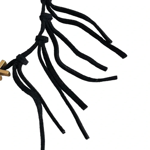 Madewell Black Suede Arrow Chevron Necklace Gold Fringe Boho Tassels - Picture 4 of 4